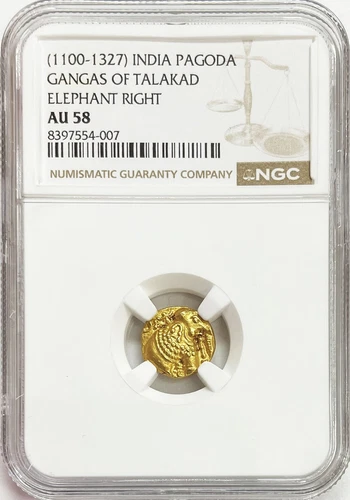 1100 -1327 AD GOLD INDIA GANGAS DYNASTY PAGODA ELEPHANT COIN NGC ABOUT UNC 58