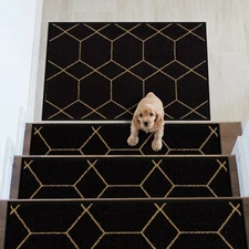 Hexagon Design Carpet Stair Treads/Mat Slip Resistant 8.5''x26.5'' 