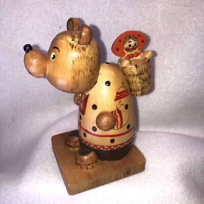 Masha and the Bear Hand Carved Painted Wooden Toy Tver Nursery Decor Square Base