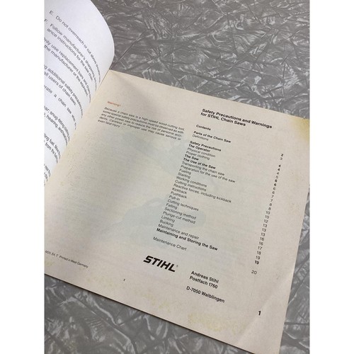 Manuale sicurezza motosega Stihl originale anni 80 Germania Ovest - Foto 2 di 4