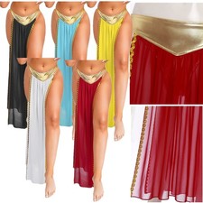 Women Skirt Festival Costumes Gold Trims Dress Ancient Side Split Carnival Rave