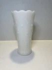 2 Vintage Anchor Hocking Milk White Hobnail Glass Vases W/ Ruffled Edges 9.5 & 7