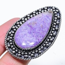 Russian Charoite Gemstone 925 Sterling Silver Gift Jewelry Ring Size 7 R496