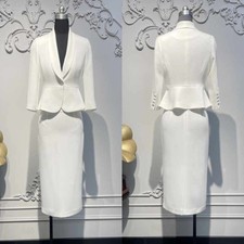 Ladies Peplum Waist Skirt Suit One Button Jacket Pencil Skirt Business Wear