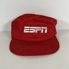 Vtg 90s ESPN Patch Snapback Trucker Hat Red Cap Sports Channel NFL Made In USA