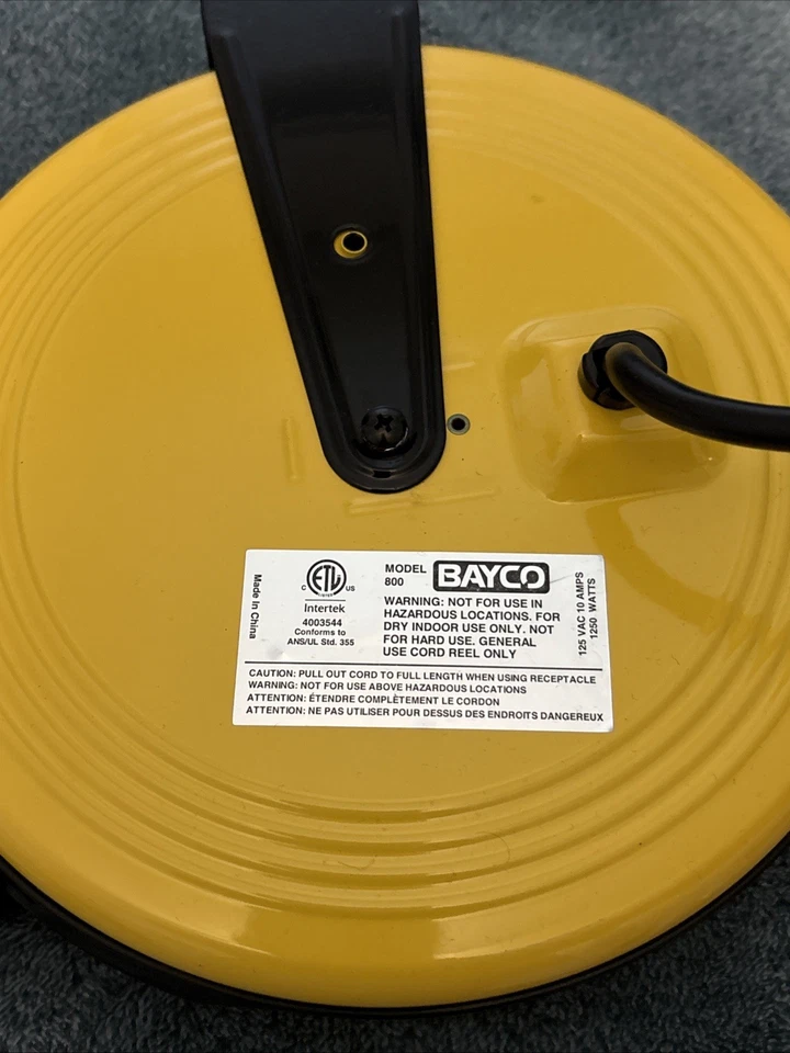 New Bayco Model 800 Retractable Power Cord Reel - 125V AC 10A Industrial Yellow - Image 2 of 4