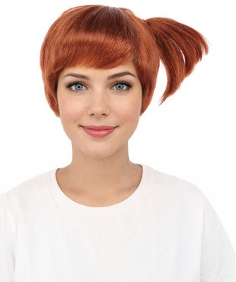 Damen Anime Trainer Figur Perücke, leuchtender orange-roter Farbton, aus Synthetik
