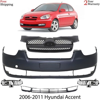 Front Bumper Cover Fascia & Grille Assembly Kit For 2006-2011 Hyundai Accent