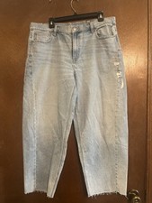 American Eagle Jeans Women's 14 Short Blue Light Wash Barrel Stretch Distressed