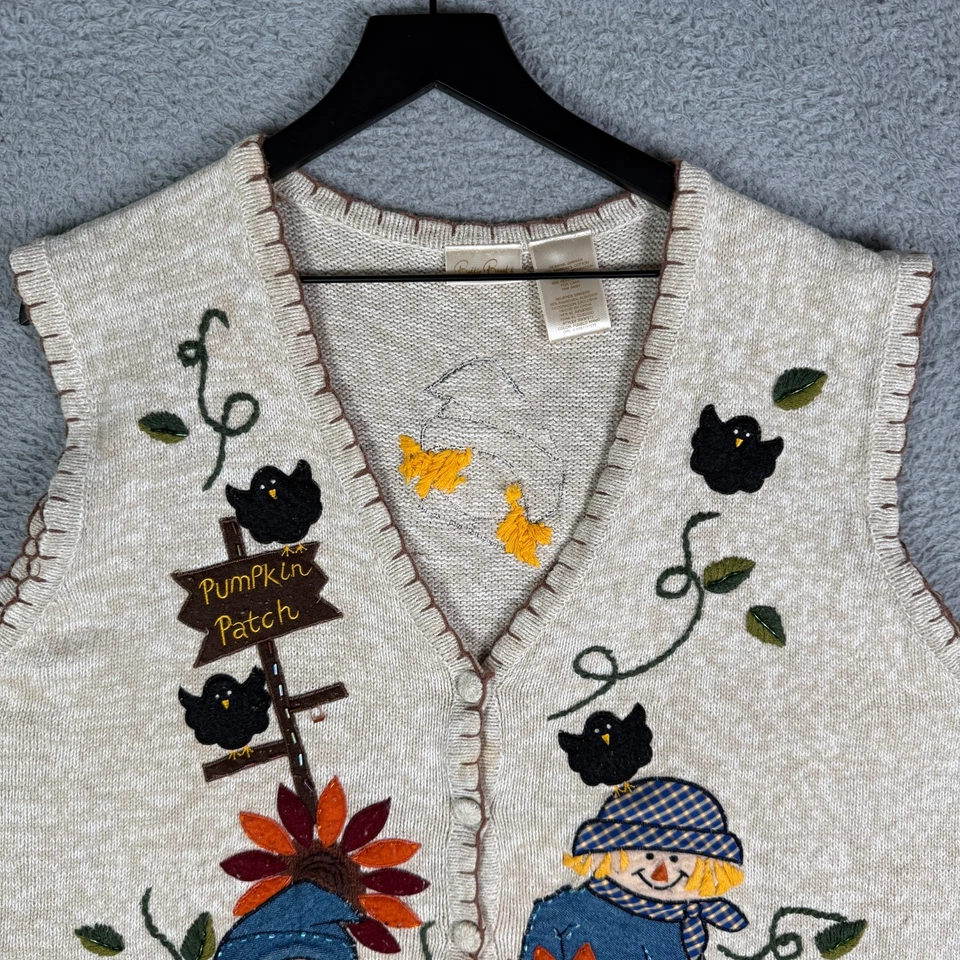 Chaleco Suéter Tejido Vintage Otoño Otoño Años 90 Talla 22/24 Cárdigan Parche Calabaza Foto 2 de 4