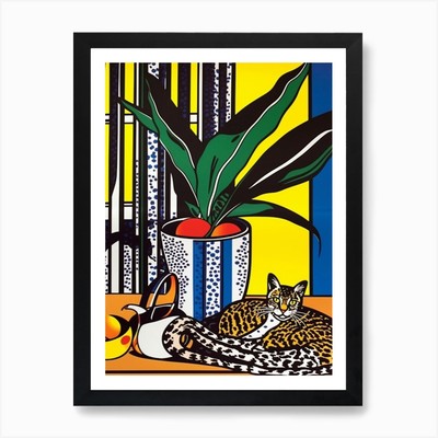 Paradies mit Katze 3 Pop Art Stil gerahmtes Wandbild Poster Leinwanddruck Bild