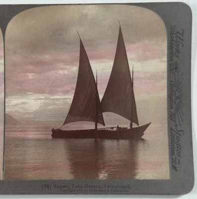 Tranquil Sunset on Lake Geneva Viewed from Montreux, Switzerland Stereoview