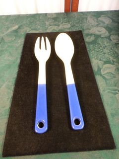 2pc Mid Century Universal Oxford Stoneware Cobalt & Cream Salad Serving Utensils