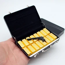 1/12 Dollhouse Miniatures Suitcase Gun Gold Bars Bank Decor Banknotes Set Props