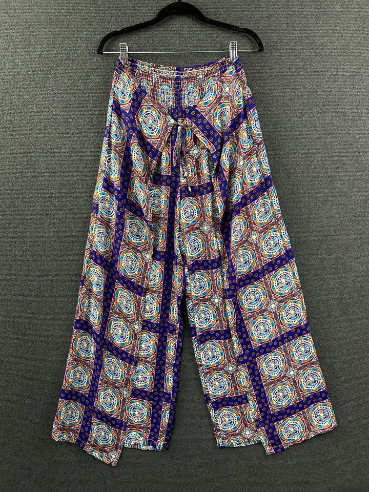 Spicy Sugar Womens Wide Leg Palazzo Pants Multi Geometric Tie Drape Boho Size 14