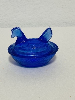 Miniature Hen On Nest (HON) Salt Cellar Cobalt Blue Vintage
