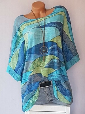 ITALY Gr.44,46,48  Longshirt,Tunika,Bluse,Shirt,Muster,Oversize,Baumwolle,NEU