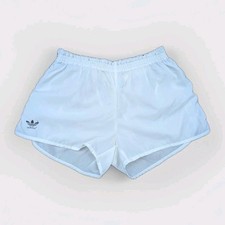 ADIDAS PIK Glanz Nylon Shorts weiß D7 Sprinter Vintage Fußball Firness Sport