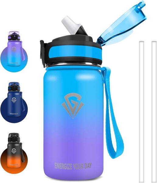Trinkflasche, 500Ml Trinkflasche Kinder, Trinkflasche Edelstahl Mit Strohhalm,-image