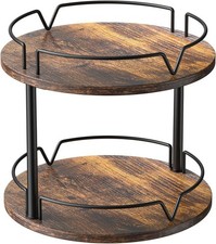 12" Wood Lazy Susan, Rotating Spice Rack, 2 Tier Spice Turntable Organizer, I...