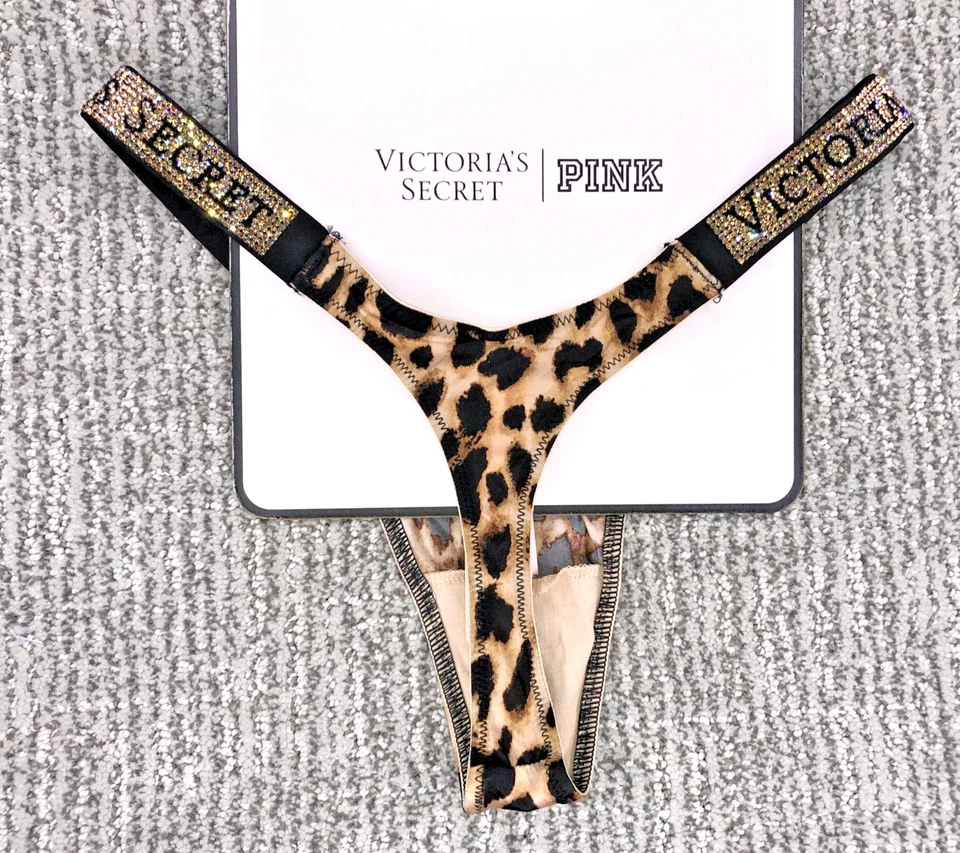 Tanga Panty Victoria's Secret Muy Sexy Nuevo con Etiquetas XL Estampado de Leopardo Hechizo Brillo Correa Foto 2 de 4
