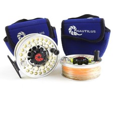 Nautilus No. 10 Fly Fishing Reel. Silver. Made in USA. W/ Spare Spool & Pouches.