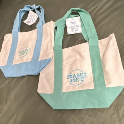 Trader Joe's Mini Pastel Canvas Tote Bags Set of 2, Foldable, Small, Multicolor