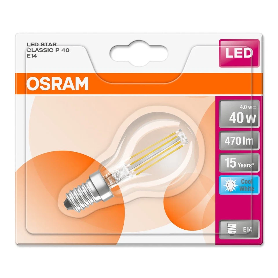 6 x Osram LED Filament Tropfen 4W = 40W E14 klar 470lm 840 neutralweiß 4000K - Bild 4 von 4