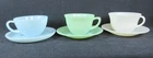 Anchor-Hocking Fire King-Three Sets Teacups and Saucers-Jadeite,Blue,White Swirl