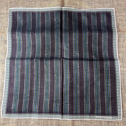 STRIPED DARK BROWN ART HANDKERCHIEF CLASSIC VINTAGE MEN COTTON POCKET SQUARE 18" - Picture 3 of 3