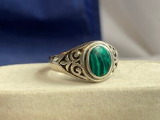 Sterling Silver Green Malachite Ring 6.69g Fine Jewelry Size 11.5 Band Oval