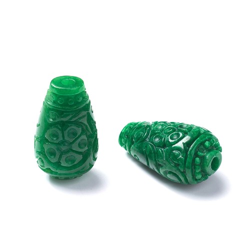 3pcs Carved Natural Burmese Jade Drop Beads Gems Loose Spacer Beading 28x16mm - Picture 3 of 3