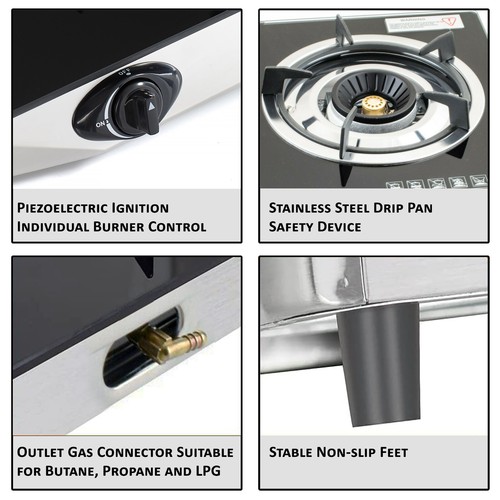 Portable Gas Stove 3 Burner Cooktop Hob Indoor Caravan Cooker LPG 7.8kW NGB-S3 - Picture 4 of 13