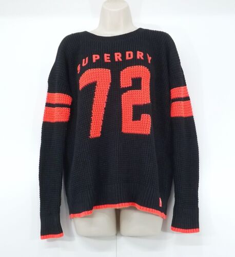 SUPERDRY Black Pink COTTON Blend Relaxed Fit Women's Chunky Jumper UK 6 8 XS