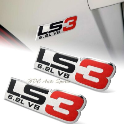 2 x LS3/6.2L/V8 Bumper/Trunk/Engine/Hood Red Aluminum Sticker Decal Emblem Badge