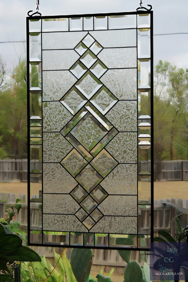 Rectangular stained glass window panel ,hanging,privacy glass,Made to order - Image 3 of 4