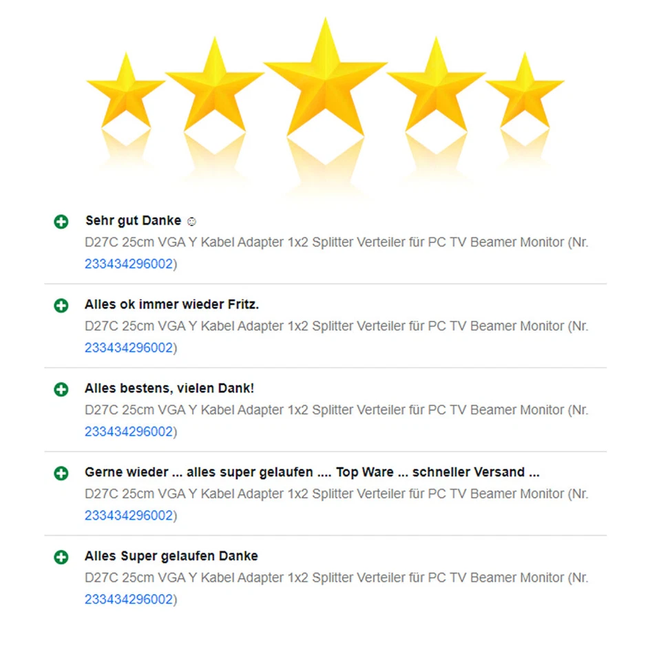 D27C VGA Splitter Kabel VGA auf 2x VGA Kabel 25cm 15 Pin 1 Stecker auf 2 Buchse - Bild 3 von 4