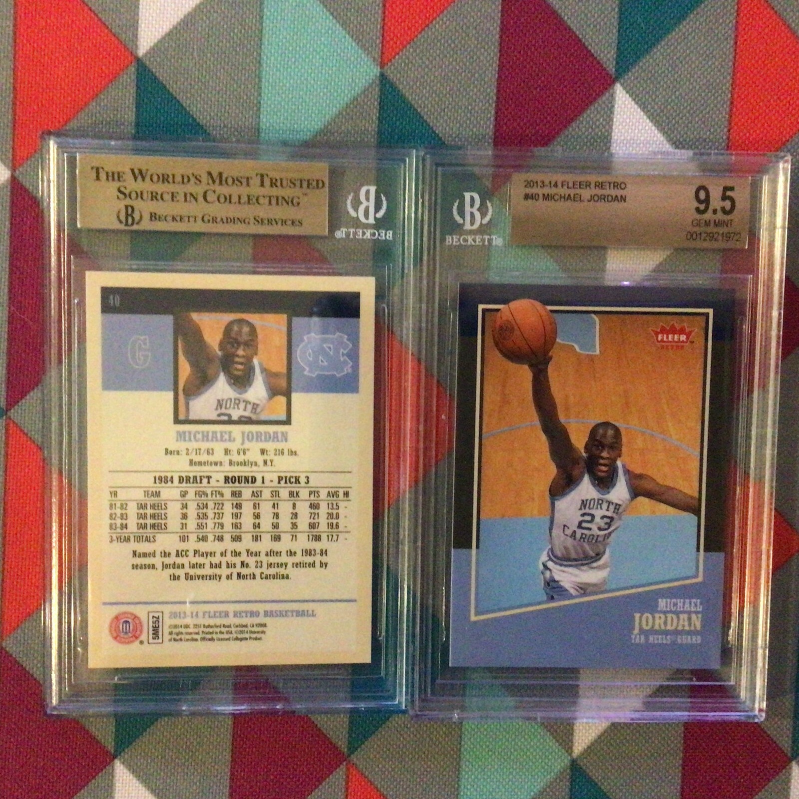 2013/14 Fleer Retro Michael Jordan #40 HOF Legend BGS Gem Mint 9.5 Tar Heels