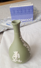 💙Wedgewood Bud Vase, Original Box, Wrapping & Leaflet, Green Jasperware 2595