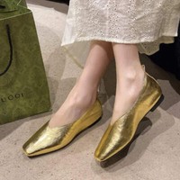 Loafers Genuine Leather Luxury Shoes Flats Silver Heels Gold Pumps Square Toe El