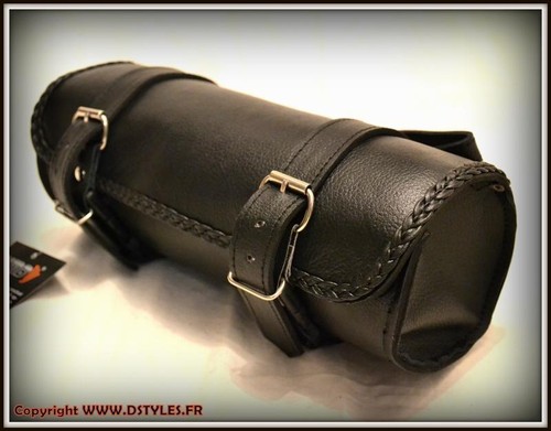 Sacoche de fourche sac trousse à outils Cuir Souple Simple - moto custom harley - Picture 6 of 8