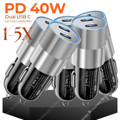 PD Fast 40W Car Charger Adapter Dual USB Type C For iPhone 17 16 15 14 12 11 Lot