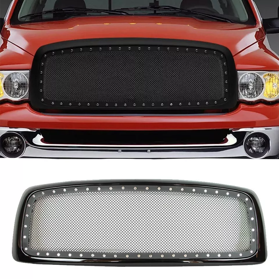 Front Grill for 2002-2005 Dodge Ram 3500 2500 1500 Steel Rivet Bolt Grille Black
