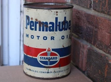 FULL NO LEAKS * 1940s STANDARD PERMALUBE MOTOR OIL Old Solder Seam Tin 1 qt. Can