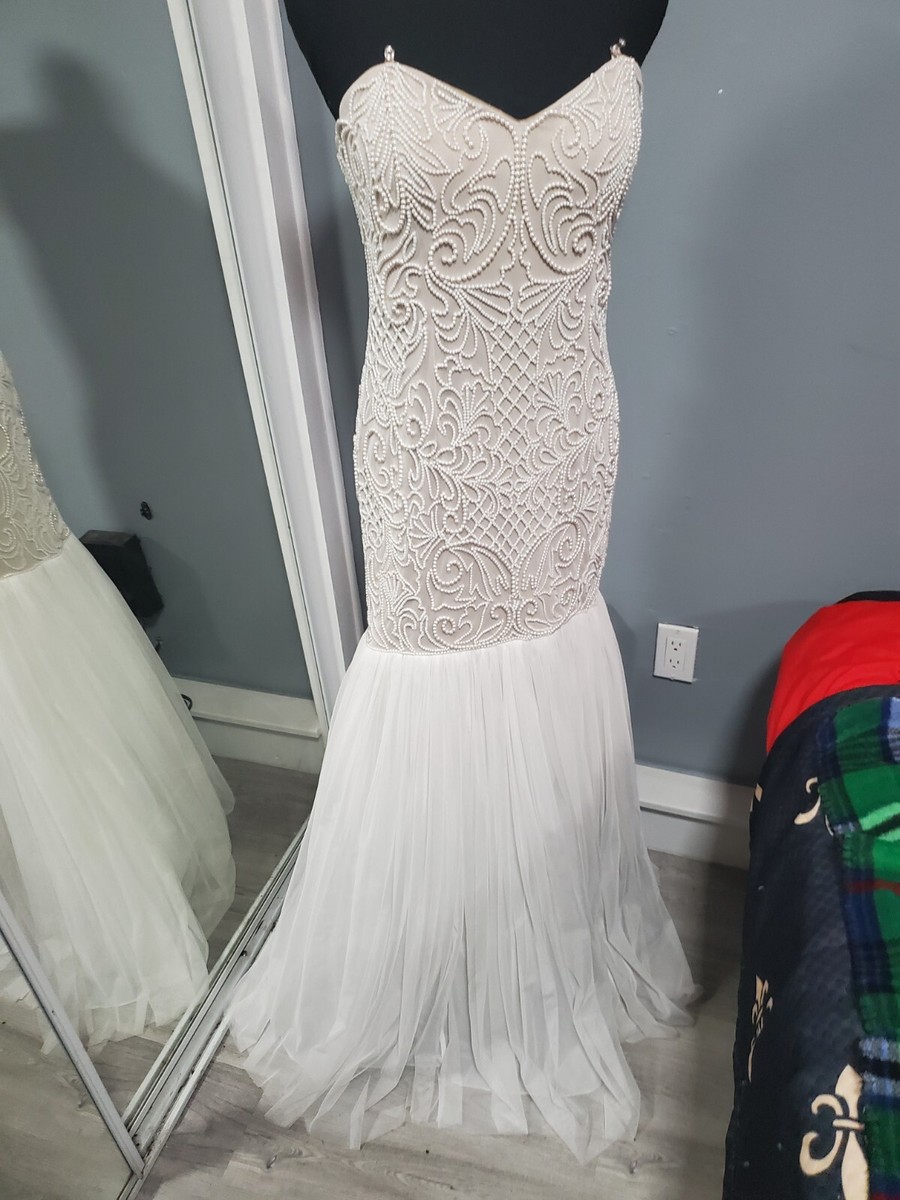 ADRIANNA PAPELL Sleeveless Ivory Pearl Beaded Mermaid Wedding Dress sz NWT