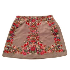 Altar'd State Women Mini Skirt Embroidered On Gray Linen/Cotton ExSmall