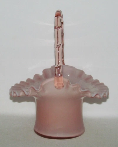 Fenton Art Glass ROSE OVERLAY Medium Round Crimped Glass Basket