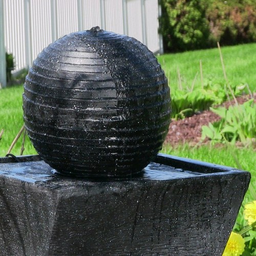 Garden Outdoor Black Ball Solar/Battery Powered Fountain LED Light Patio - Picture 2 of 5