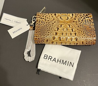 NWT BRAHMIN Daisy Melbourne Croc Embossed Toasted Almond Wristlet Sm Purse