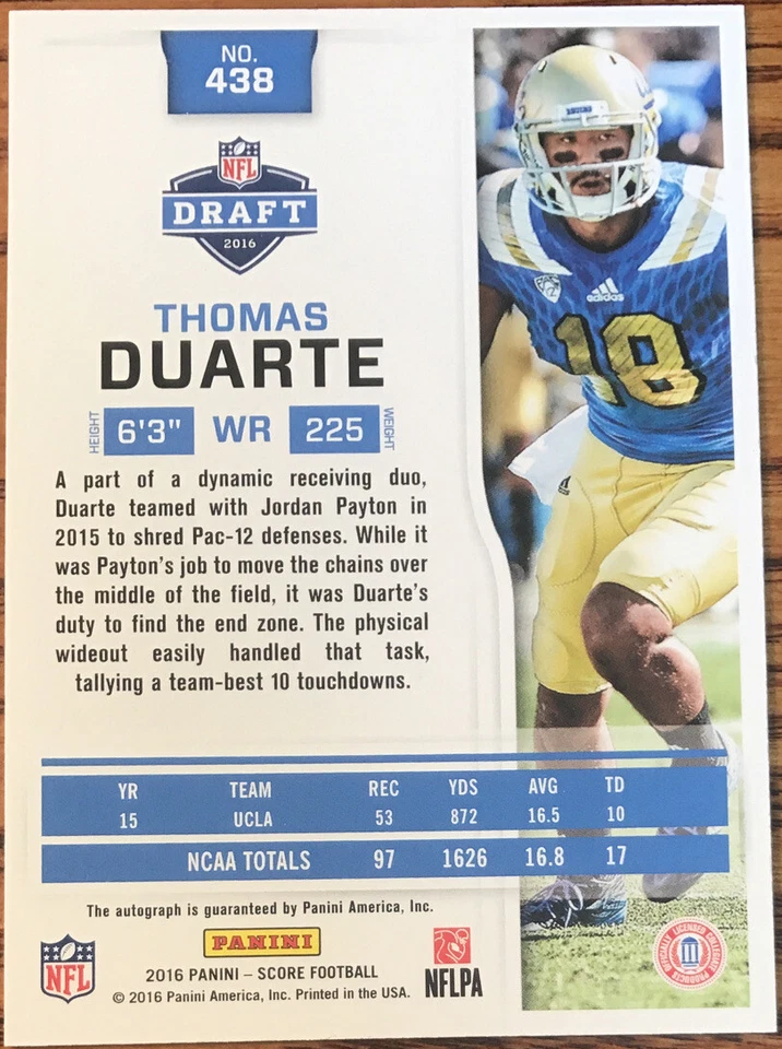2016 Score Rookie Autographs Thomas Duarte #438 UCLA Bruins - Image 2 of 2